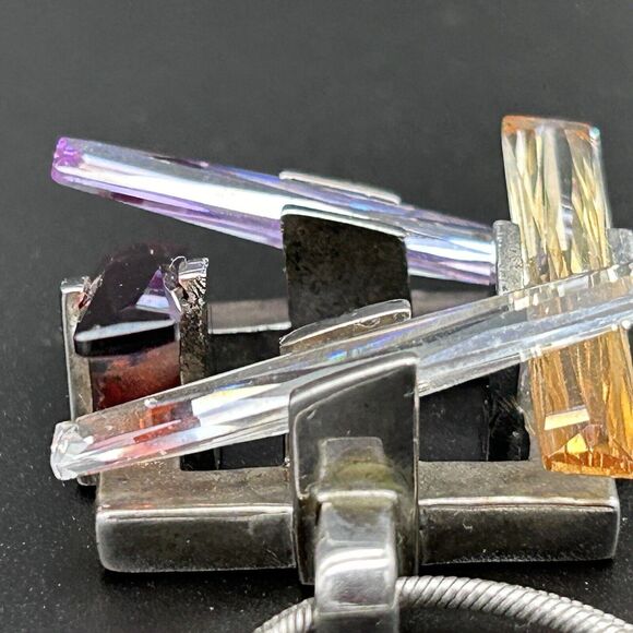 Estate 925 Sterling Multicolor Geometric Bars Cubic Zirconia Pendant Necklace - Picture 5 of 11